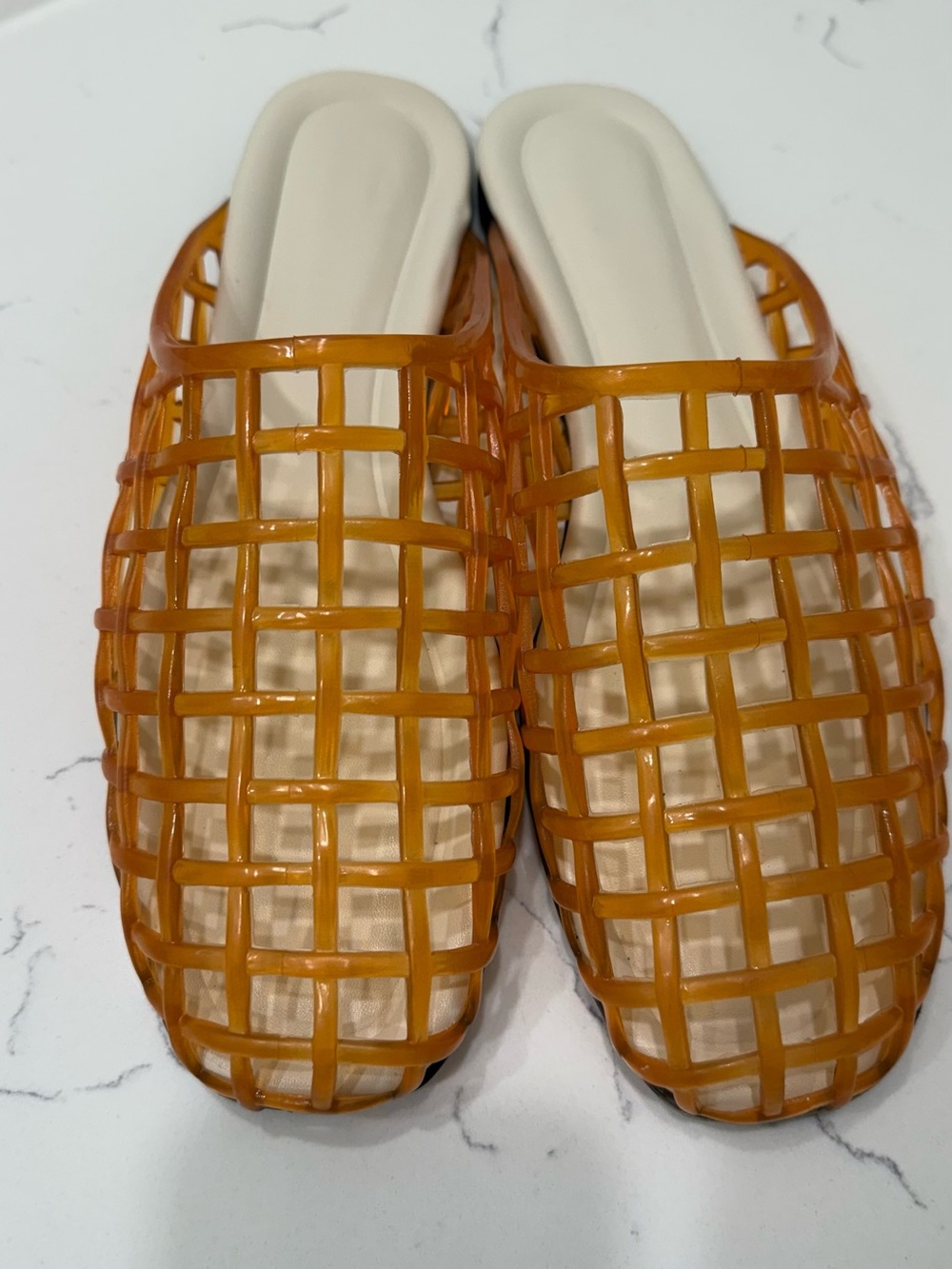 Women's  Lattice Slip-On Jelly Mules orange color